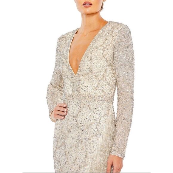 Mac Duggal 5741 Fringe Slit Plunging Neck Dress - Picture 11 of 11